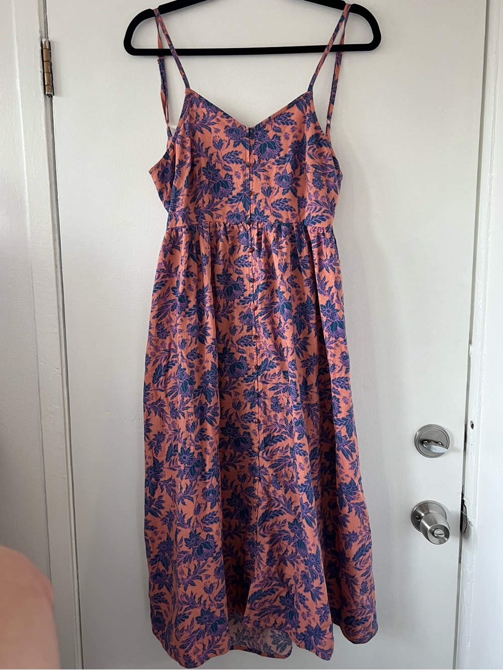 Universal Thread Coral Dress with Purple Leaf Print